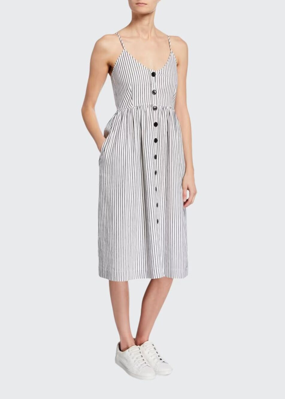 ATM Anthony Thomas Melillo Striped Linen Cotton Button Midi Dress M